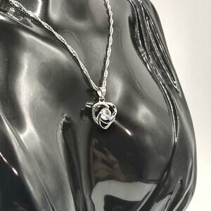 925 Sterling Silver Necklace White CZ Diamond Heart Pendant Valentines Birthday